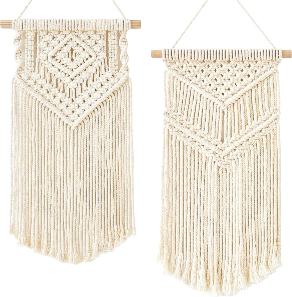 2Pcs Small Macrame Wall Hanging 2 Sizes Boho Tapestry Wall Art Decor