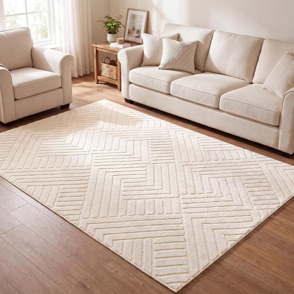5x7 Washable Area Rug Boho Neutral Modern Soft Carpet Mat Beige