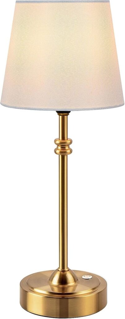 ONEWISH Cordless Lamp-Battery Operated Table lamp 4000mAh Rechargeable Stepless Dimmable Small Touch Bedside Lamp with Fabric Shade for Dining Patio Bathroom(Gold)